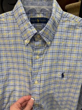 Large Ralph Lauren Blue and Yellow Plaid Button-Down Shirt